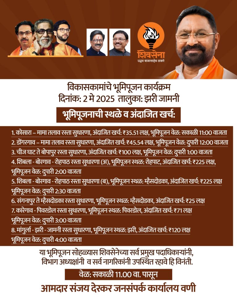 झरी जामणी तालुक्यात विकासकामांचा धडाका; आमदार संजय देरकर यांच्या हस्ते आज विविध भूमिपूजन सोहळे